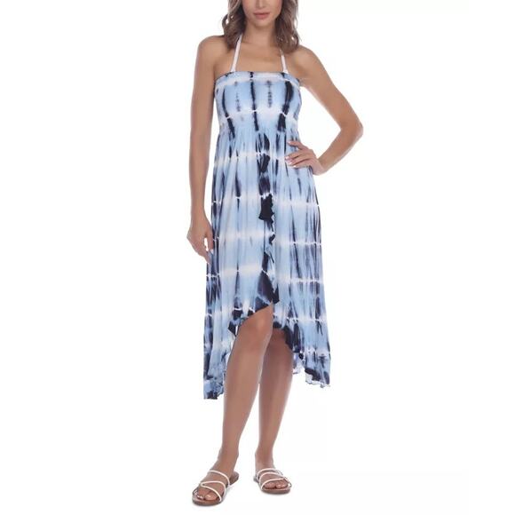 Raviya Other - Raviya Blue and White Tie-Dye Halter Swim Coverup Dress